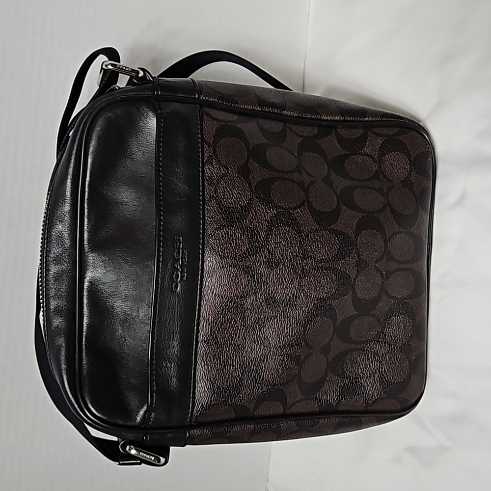 COACH HOUSTON FLIGHT BAG IN SIGNATURE CANVAS BROWN/ BLACK